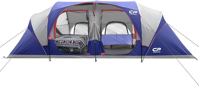 CAMPROS CP Tent 12-Person-Camping-Tents3 Room Family TentsWaterproof Windproof Family Tent with Top Rainfly6 Large Mesh WindowsDouble LayerEasy Set Up Portable with Carry Bag-20' x 9' x 72(H)