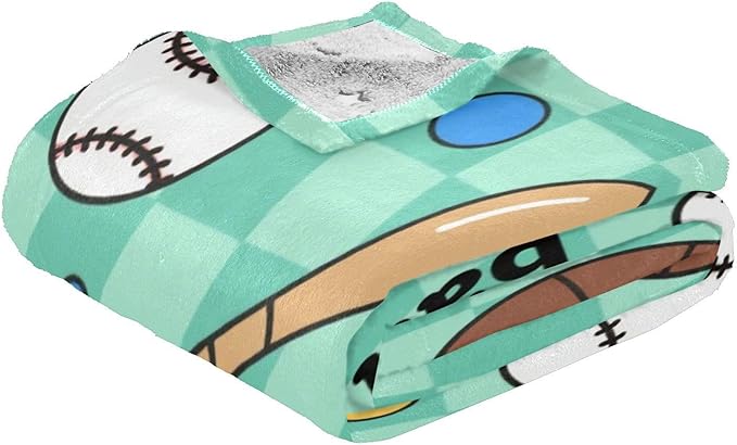 Large Cozy Blanket Balls Goal Green Blue Checkered Pattern Sofa Throws 50x70 Inches