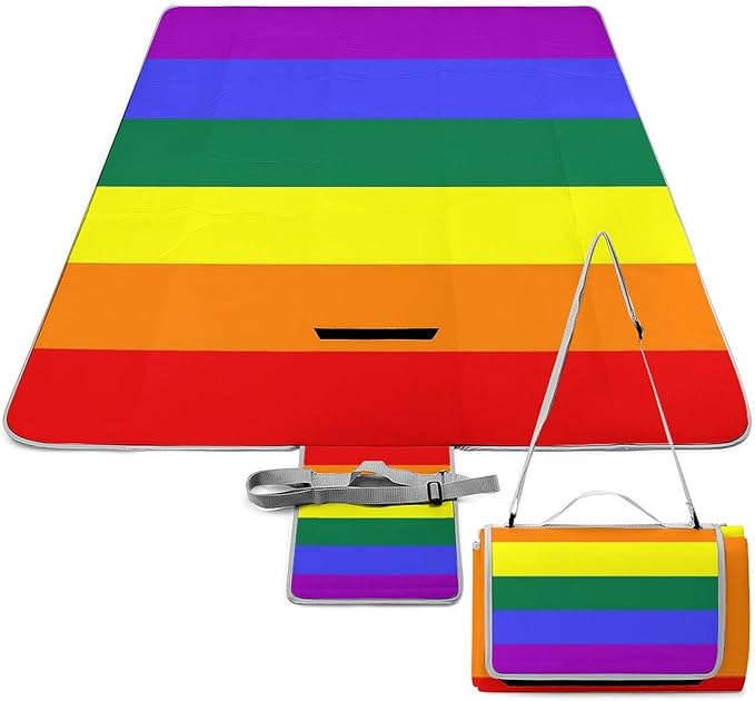 Rainbow Hearts Gay Pride Flag Colored Waterproof Outdoor Picnic Blanket Sandproof Beach Mat for Camping Hiking Grass Travelling