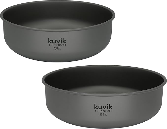 Kuvik Titanium Bowls 750ml (25.4 oz) and 900ml (30.4 oz) Combo - Ultralight and Compact Bowls for Backpacking Camping and Survival