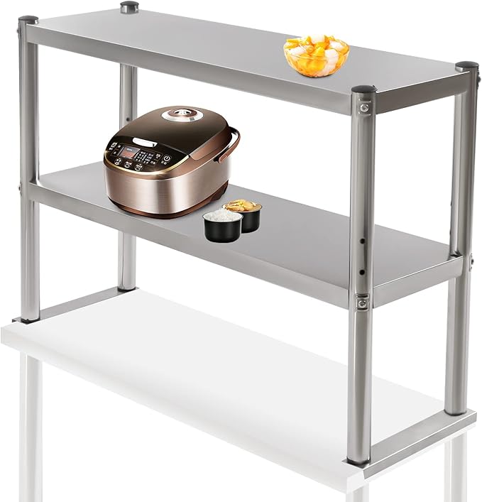 Stainless Steel Overshelf 12”D x 35”W x 24”H Adjustable Double Overshelf Commercial 2 Tier Stainless Over Shelf Double Deck Prep Work Table for Kitchen Restaurant Bar Garage