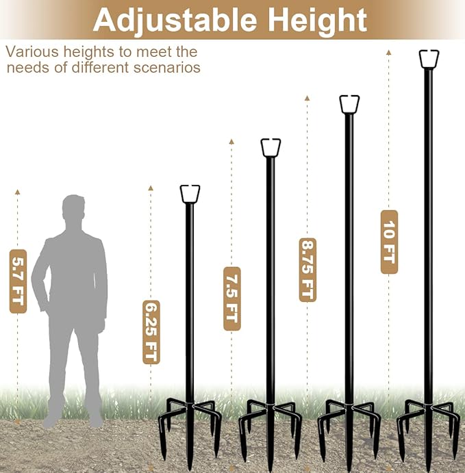 Queension 10FT Plug Floor String Light Poles for Outdoor String Lights for Garden Backyard Patio Lighting Stand for Parties Bistro &amp Weddings 2 Pack