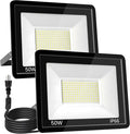 50W LED Flood Light Outdoor 6500K Daylight White7000LM Super Brighter LED Work LightIP66 Waterproof Security Light with Switch and Plug for Garage Garden Yard Stadium 2Pack