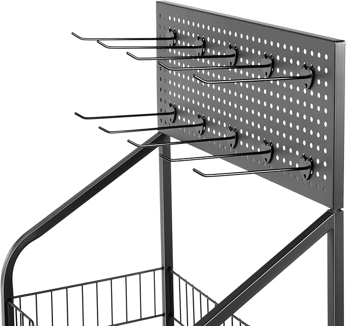 4-Tier Display Rack with Universal Wheels – Retail Display Shelves for Snacks Fruits Vegetables Towels &amp Toys – Mobile Stand Cart for Kitchens Supermarkets and Laundry Rooms