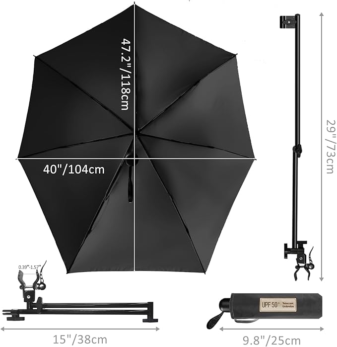 Upf 50+ Chair Umbrella With Clamp/Sun Shade - Portable Umbrella For Sports &amp Outdoors - Secure Clamp 360-Degree Swivel Adjustable Position For Maximum Sun Protection