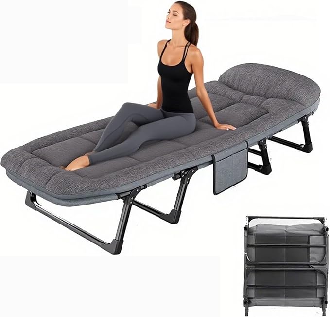 Camping Cot Portable Folding Bed for Adults 6 Position Adjustable Cot Recliner Chair with Pillow Heavy Duty Steel Frame Camping Office Nap Indoor Outdoor Use (Medium(70in))