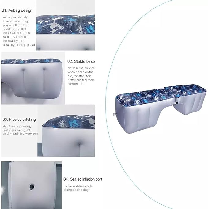 Auto Inflatable Car Travel Mattress Back Seat Gap Pad Air Bed Cushion Camping Air Couch Blue
