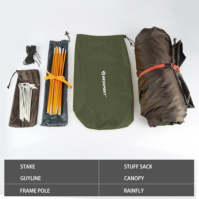 Bessport Mummy Sleeping Bag and Bessport Camping Tent 2 Person Tent Waterproof Two Doors Backpacking Tent Easy Setup Lightweight for Outdoor Hiking Mountaineering Travel