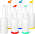 6-Piece Professional Bar Juice Pour Bottles Set - 0.9 Quart Juice Pourers for Bartending Store and Pour Containers for Bar with Leakproof Spouts (Multicolor 3.7x13 Inch PP Plastic)