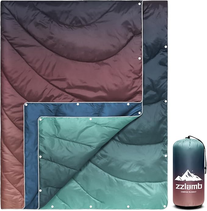 zzlamb Camping Blanket for Cold WeatherOutdoor Puffy Blanket Portable Down AlternativeWindproof Warm Cloak with SnapsCozy Quilt Backpacking Picnic RV Travel Plane Car Hammock Beach Climbing