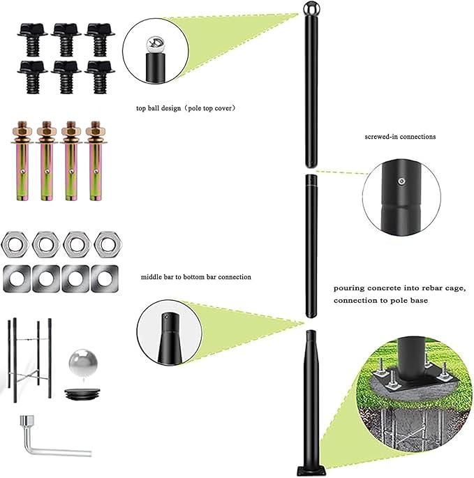 Street Light Pole 10ft Tall - Black Outdoor Adjustable Metal Street Lamp Post for Lights with Mounting Rebar Cage