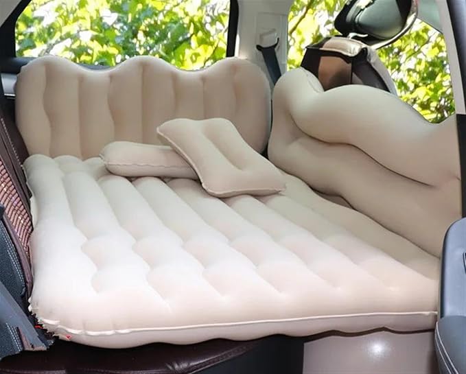 Car Inflatable Mattress Car Camping Travel Mattress Car Trunk Inflatable Mattress Suitable for Self-Driving Travel Camping Bed (Beige)