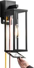 mirrea 18 Classic Outdoor Wall Sconce with Built-in GFCI Outlet 1 Light in Matte Black Rectangular Metal Frame and Clear Glass Shade Waterproof Porch Light Patio Light