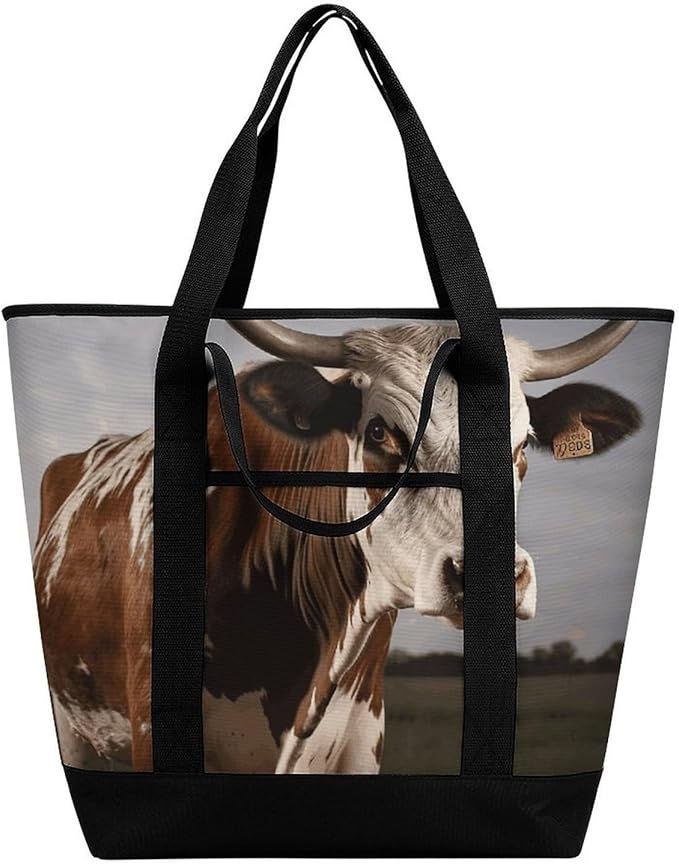 Insulated Shopping BagLarge Reusable Cooler Bags Cow Printed Foldable Shopping BagTravel Waterproof Shoulder Bag