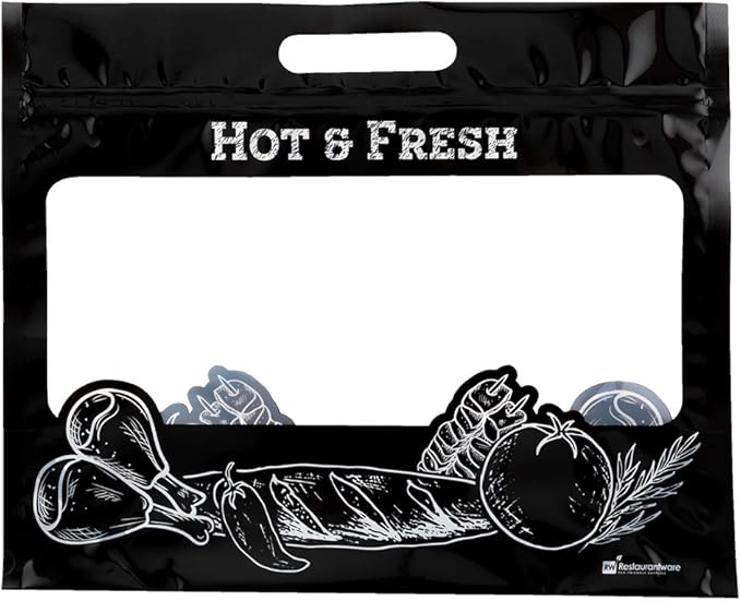 Restaurantware-12.7 x 5.7 x 10.4 Inch Plastic Food Delivery Bags Hot Bags For Food Delivery - Clear Window Built-In Handles 100 Black Carriers For Hot  Zipper For Rotisserie Chicken