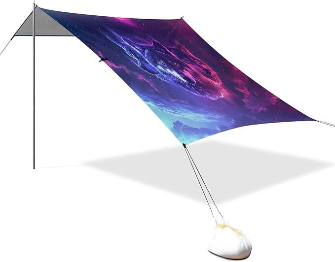 Camping Sun Shelters Neon Wolves with Sharp Eyes Beach Canopy 126 * 110.2in