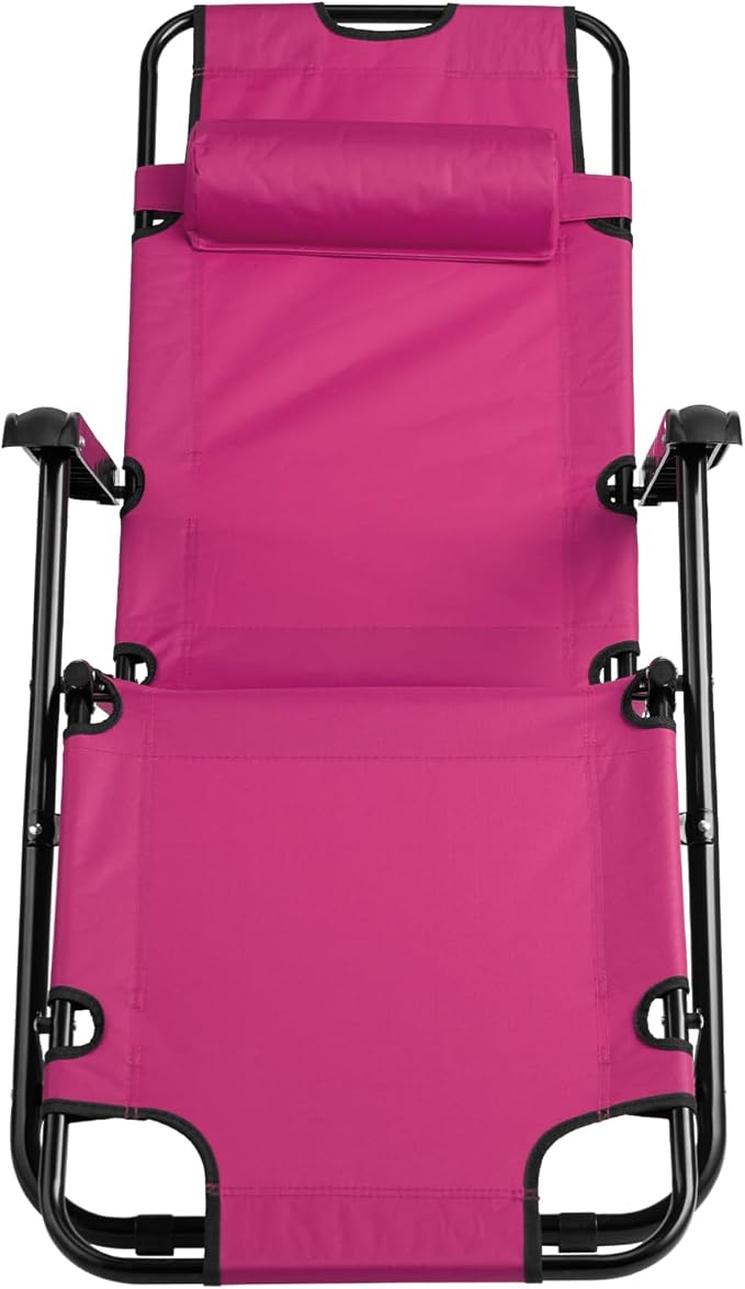 Reclining Camping Chair Portable Dual Purposes Extendable Folding Reclining Chair4 Adjustable Positions Patio Beach Chair for AdultsLawn Lounge Chairswith Headrestfor Garden Pool Sports (Pink)