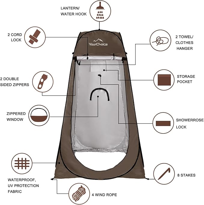Your Choice Pop Up Privacy Shower Tent 3.9 x 3.9 x 6.2FT Portable Camping Changing Room Instant Setup Outdoor Shelter with Silver Coating Vent Window &amp Carry Bag for Beach Hiking &amp RV | Po