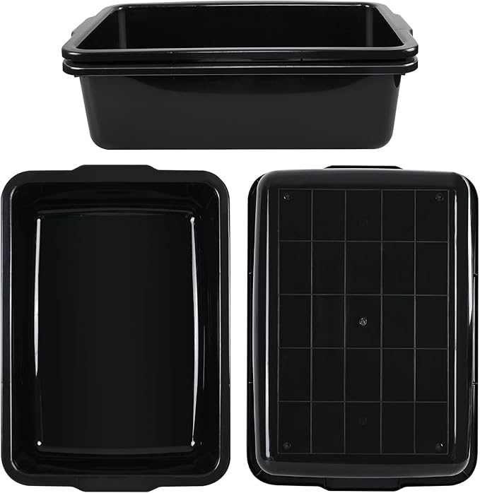 4 Pack 34 Liter Large Commercial Bus Boxes Plastic Utility Restaurant Bus Tub Tray Black