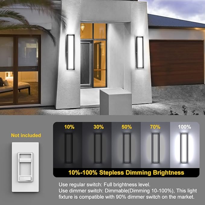 Sytmhoe Outdoor Wall Lights 23.6in 10%-100% Dimmable 6000K LED Modern Patio Wall Light Fixture Aluminum&ampPC Black Exterior Sconce Wall Mounted LightsSuitable for Garage Courtyard House(6000K)
