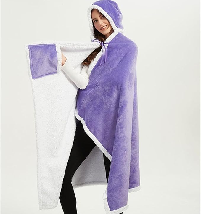 Portable Hooded Fleece Camping Blanket(1.6x1.7m) Outdoor Flannel Blanket for Camping Picnics &amp Home (Wine red)