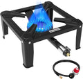 Bestfire High Pressure Propane Burner 120000 BTU Single Propane Stove with 4.1ft 0-20Psi Adjustable Hose with Regulator 16 Square Steel Cooktop for Camping