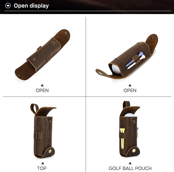 3 Slots Golfs Balled Storage Bag Leather Golfs Balled Bag with Tees Holder Practical Golfs Balled Container for Golfers