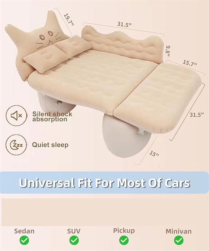 Camping Inflatable Bed Car Inflatable Mattress PVC Material Breathable and Leakproof Universal for SUV Trucks Double Pillow with Air Pump