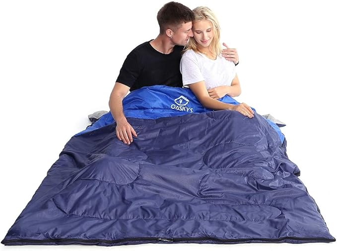 oaskys Double Sleeping Bag for Adults with 2 Pillows - Queen Size XL Waterproof Sleeping Bag for All Season Camping Hiking Backpacking 2 Person Sleeping Bags for Cold Weather &amp Warm