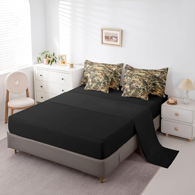 jejeloiu Camouflage Botanical 7 Piece Bedding Set for Girls Boys Kids Full Size Camo Bed in a Bag Room Decor Military Style Comforter Set with SheetsPillowcases &amp Cushion Cover Microfiber