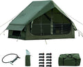 Inflatable Camping Tent with Hand Pump Waterproof Outdoor Blow up Tent Oxford 4 Season Air Tent Cabin House with Mesh Windows &amp Door 12sq/6sq Green