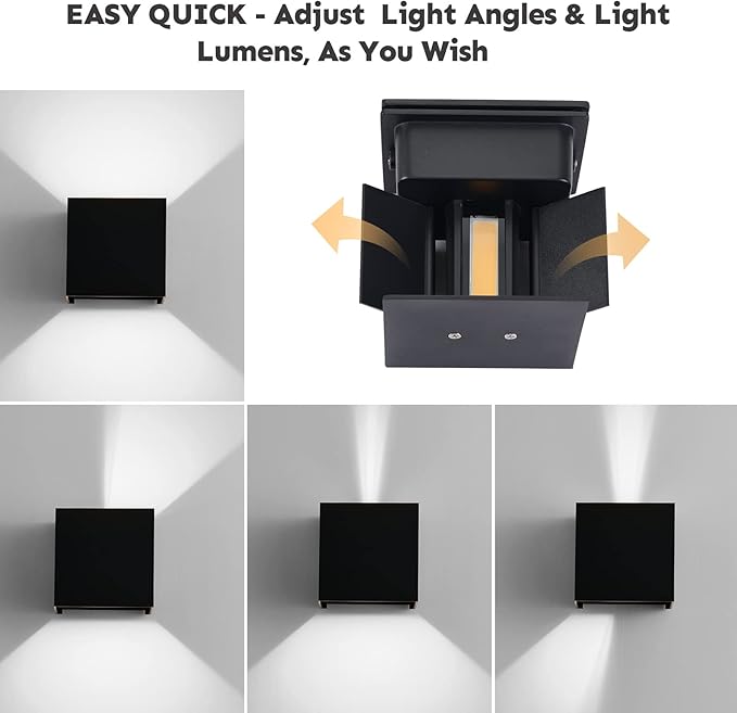 20W Outdoor Wall Light Modern Waterproof 6500K Porch Light Adjustable Up &amp Down Beam 2 Pack - YY-BD-020