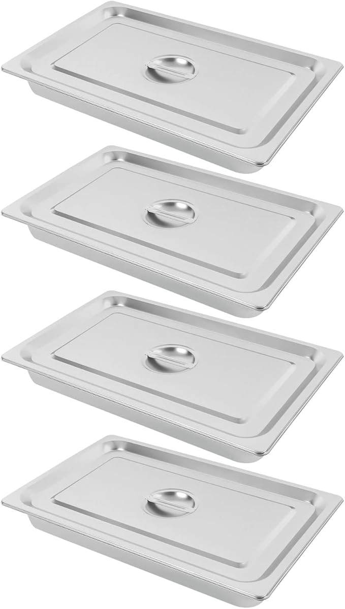 4 Pack Hotel Pan 2.5-Inch Deep Steam Table Pan with Lid 21.26 L x 12.6 W Hotel Pans Stainless Steel Pans Restaurant and Commercial Steam Tables