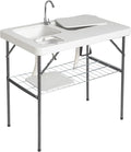 Outvita Folding Portable Camping Sink Table with Sink Faucet Drainage Hose &amp Grid Rack White