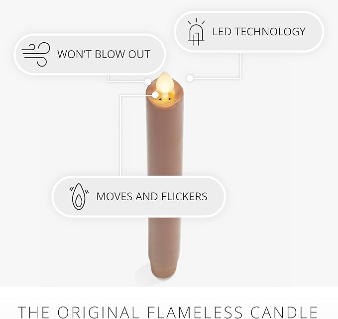 Luminara Flameless Candle Taper (1 x 9.5) Melted Top Real Wax Unscented Remote Ready Timer (Caramel Café)