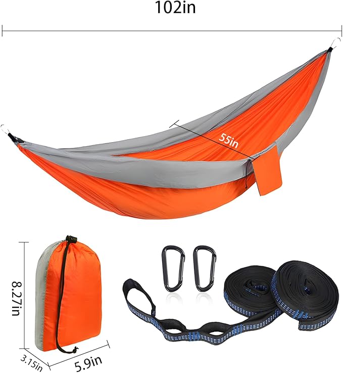 Camping HammockLightweight Nylon Parachute Hammock with Tree Straps and Carry BagEssential Equipment for Outdoor AdventuresCampingHiking and Other Activities(Silver Gray Mixed with Orange)