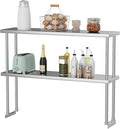 2-Tier Stainless Steel Overshelf for Work &amp Prep Table 12x48 inch Commercial Adjustable Double Shelf Heavy Duty Storage Rack for Kitchens Utility Rooms Restaurants &amp Garages