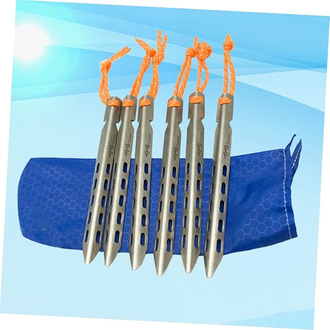 1Set Titanium Alloy Camping Tent Stakes Windproof V Shaped Ground Pegs for Secure Tenting Hard Surfaces Lightweight and Durable with Carry Pouch