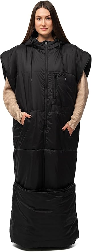 Adult Wearable Sleeping Bag with Hoodie Sleeveless Design Adjustable Drawstring Waterproof Wearable Sleeping Bag Ideal for Camping Cold Weather