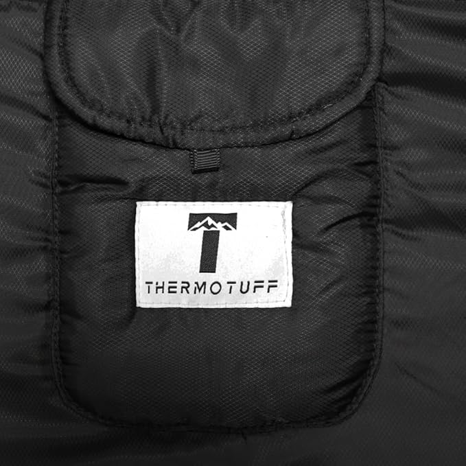 Thermotuff Wearable Battery-Heated Sleeping Bag with with Long Sleeves Pockets and Adjustable Drawstring | Ideal for Camping Cold Weather Hiking and Stadium Sak Blanket | Black