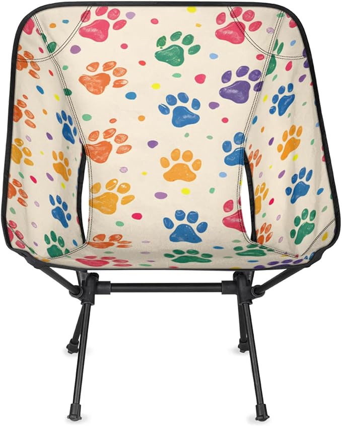Honeybaby Folding Camping Chair Colorful Dog Paw Prints Camping Chairs Lightweight Portable Chair Outdoor Foldable Chairs for Camping Travel Picnic Beach Hiking