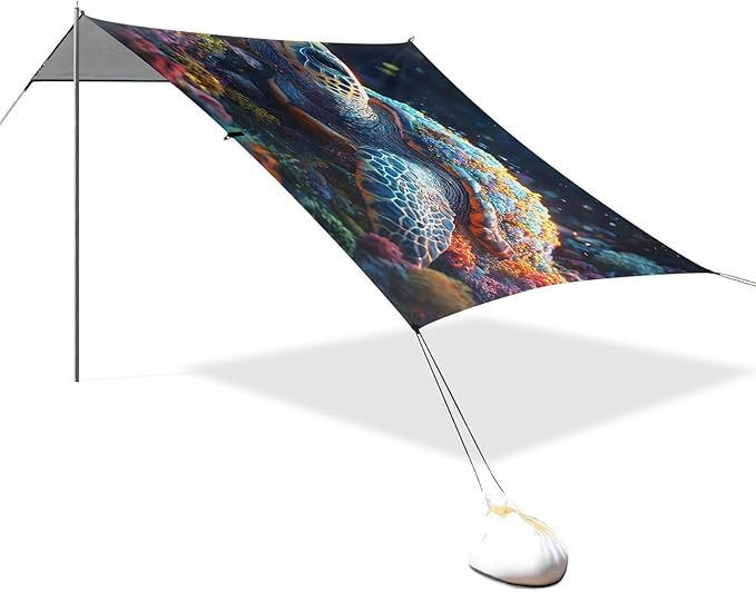 ALAZA Sea Turtle Corals Beach Tent Sun Shelter UPF50+ Protection Beach Shade Canopy w/ 4 Sandbags for Outdoor Camping Fishing Backyard Fun Picnic 10x9 ft