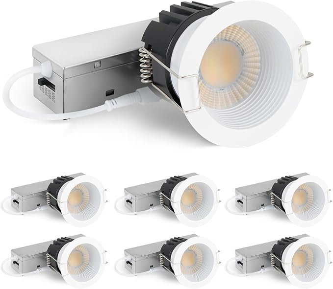 Adetu 2 Inch 5CCT Anti-Glare LED Downlight with Junction Box 2700K/3000K/4000K/5000K Selectable CRI90+ 8W COB 840LM IP65 Waterproof Dimmable-ETL and Energy Star Certified (White 6 Pack)