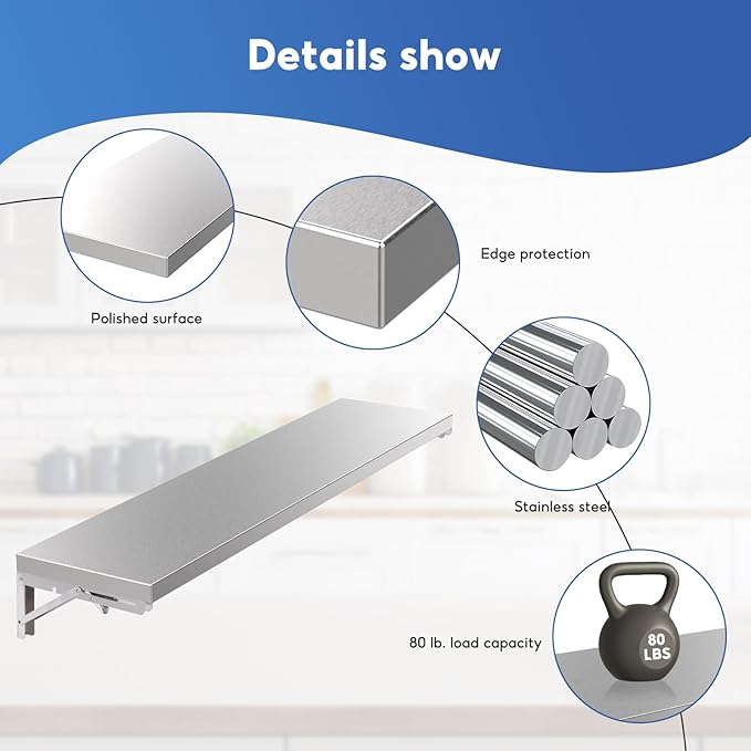 Concession Shelf 47.2 L x 12 W Folding Concession Shelf for Food Truck Stainless Steel Drop Down Folding Serving Food Shelf Stand for Concession Windows