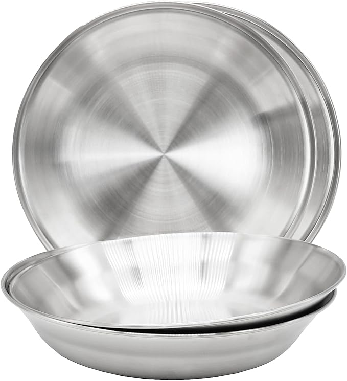Premium 304 Stainless Steel Plate Set with Lids (2-Pack) – 8.3” Deep Metal Dinnerware for Adults &amp Kids – Durable Stackable Meal Prep Home &amp Camping Dish – Hygienic &amp Unbreakable