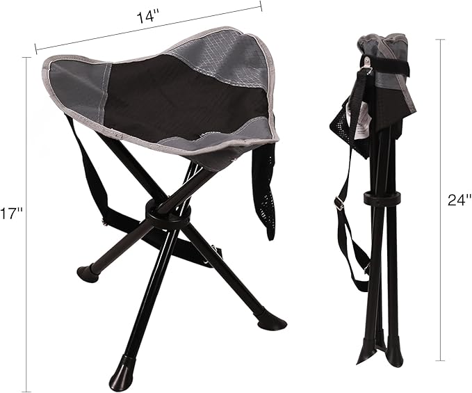 REDCAMP 2 Pack Folding Tripod Stools for Adults Lightweight Portable Camping Stools for Fishing Hunting Backpacking Traveling Black