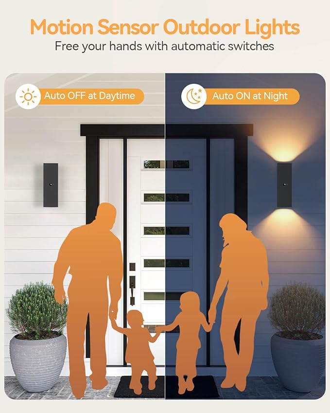 KIZON Motion Sensor Outdoor Lights 2 Pack Dusk to Dawn Outdoor Lighting Porch Lights Matte Black Exterior Lighting Fixtures with E26 Base Waterproof Motion Detector Lights for Outside