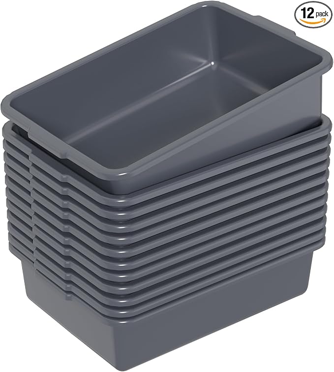 12-Pack 13 Liters Plastic Bus Boxes Commercial Bus Tubs/Restaurant Wash Tubs Grey