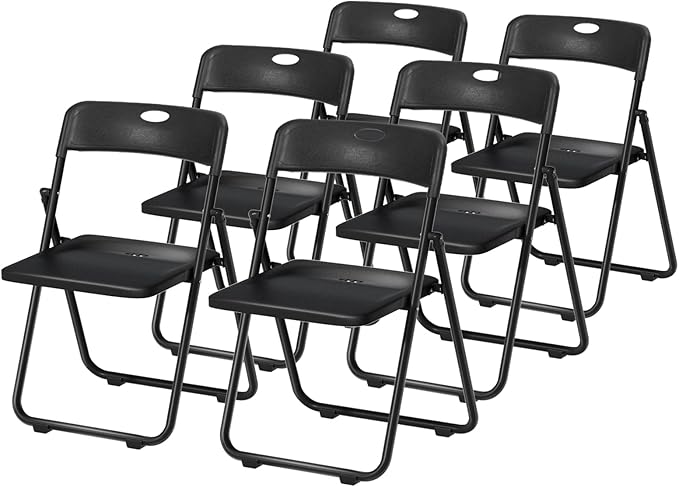 【US Shipped】 Foldable Plastic Chair with 440 Pound Capacity - Patio Dinner Chair Outdoor Camping Chairs Black 6-Pack