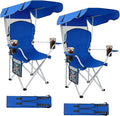 Portable Folding Camping Chairs with Canopy Shade Beach Chair for Adults Durable Weather Resistant 600D Oxford Cloth Camping Chair with Canopy for Outdoors [Blue-2 Pack]